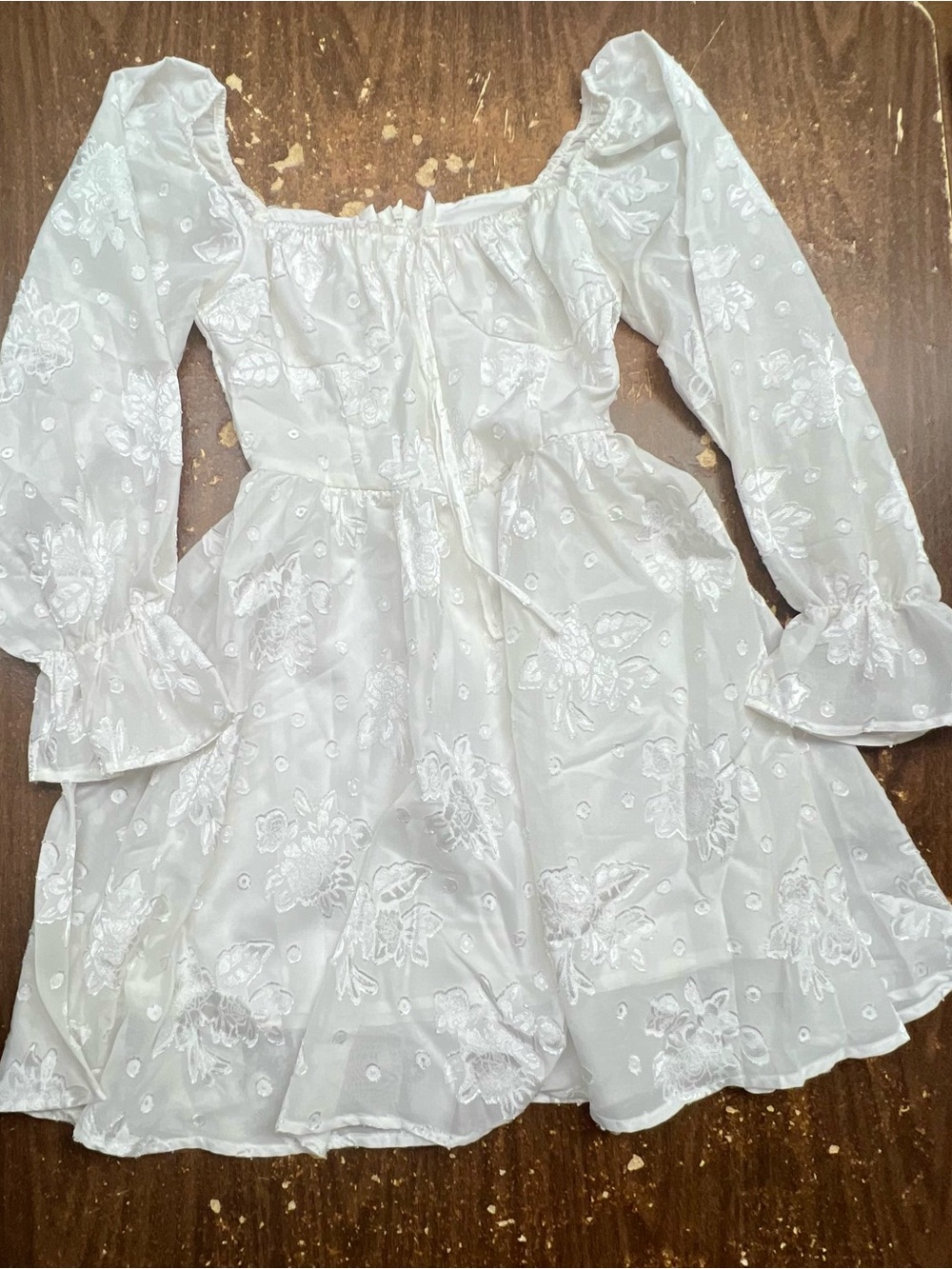 NWT Cider All White Floral Jacquard Puff Sleeve Fully Lined Mini Dress XS